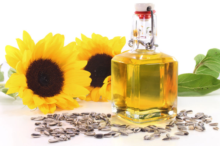 a bottle of sunflower oil with sunflower